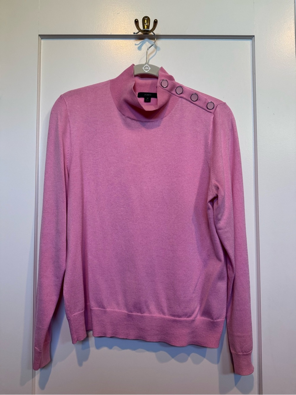 J Crew Pink Button-Shoulder Turtleneck Sweater